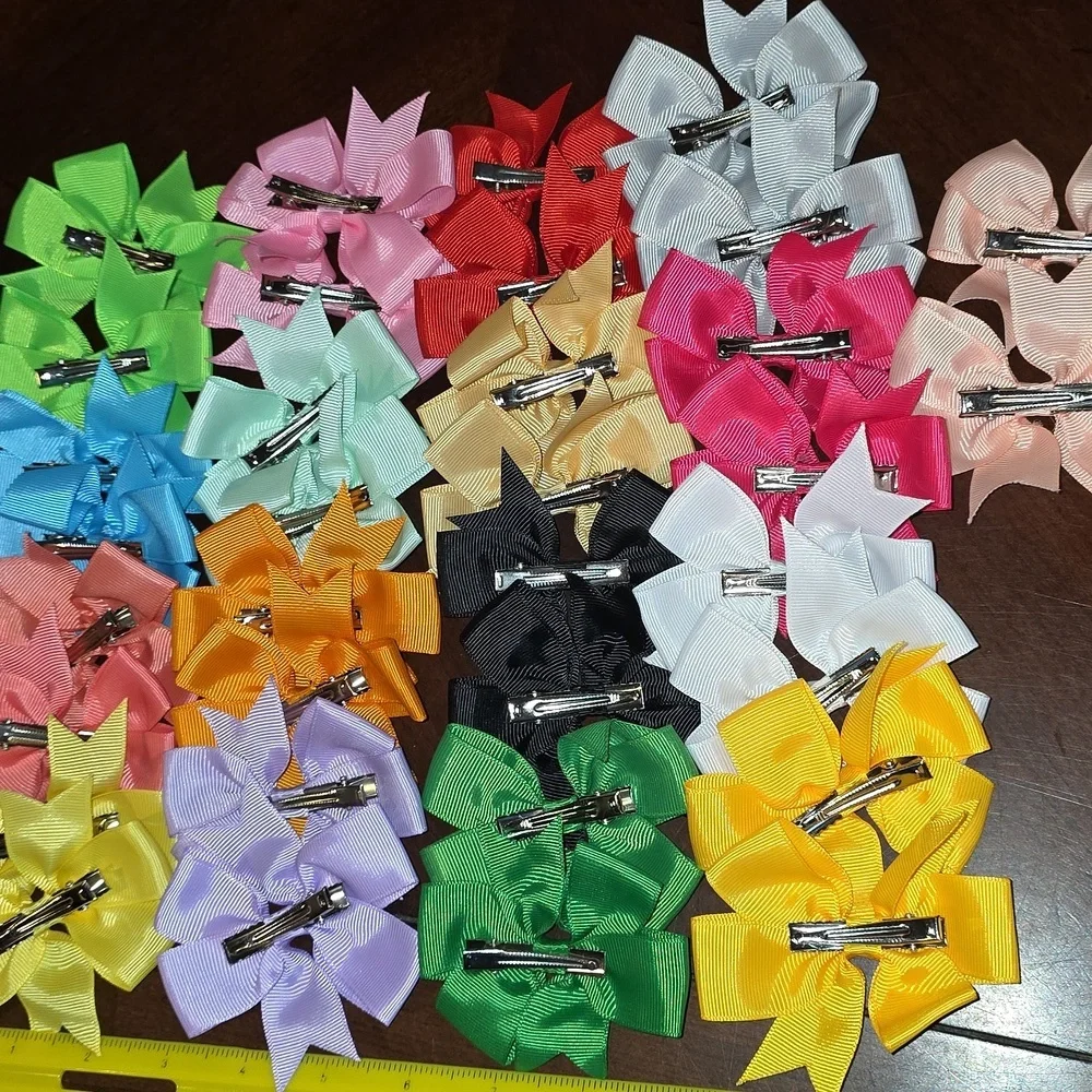 (J20) 40 Total, Colorful Hair Bow Clip Set for Kids